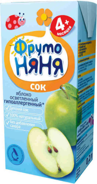 ПРОДУКТЫ ДЛЯ ДЕТЕЙ Фруто Фруто Няня сок детский яблоко осветленный 4м.+ 0,2л